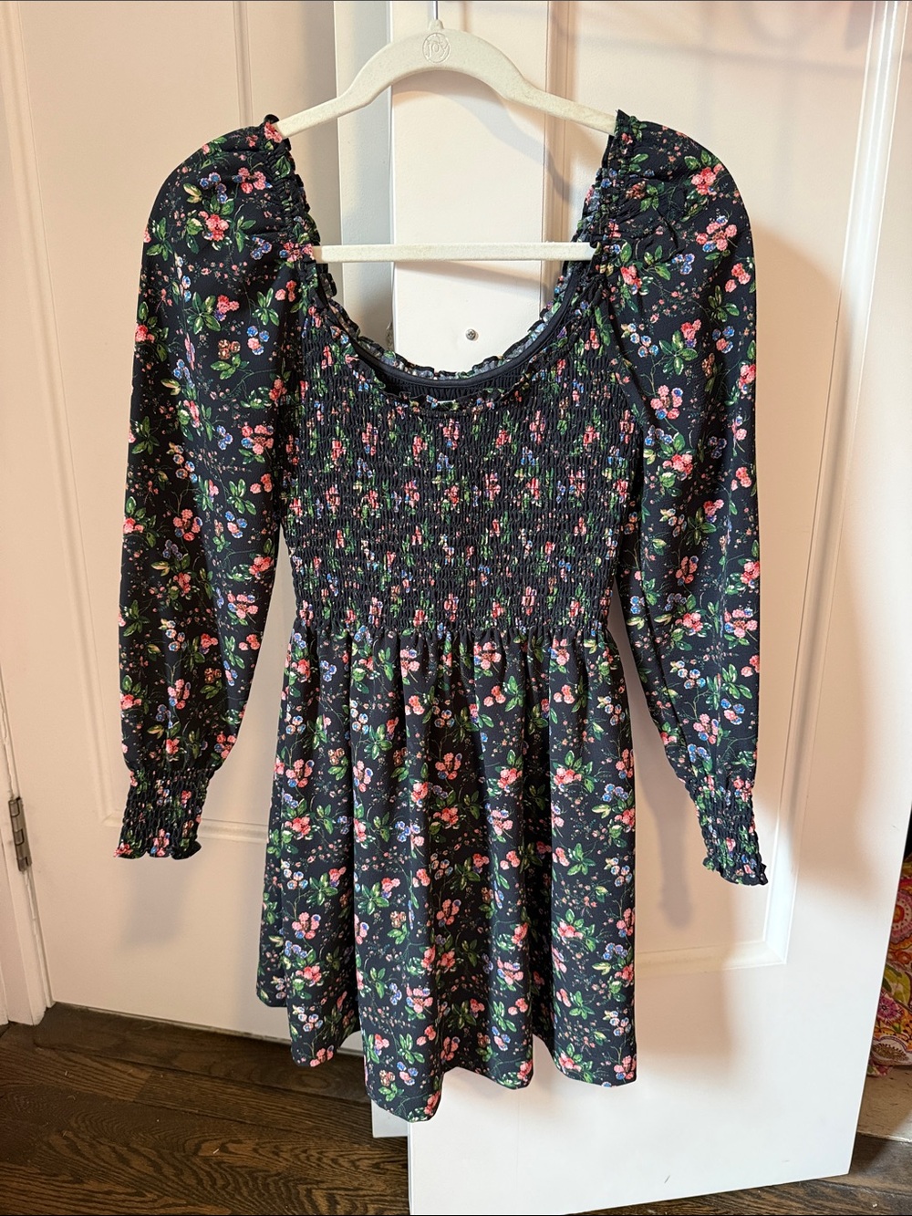 Hill House Floral Smocked Long-Sleeve Mini Dress
